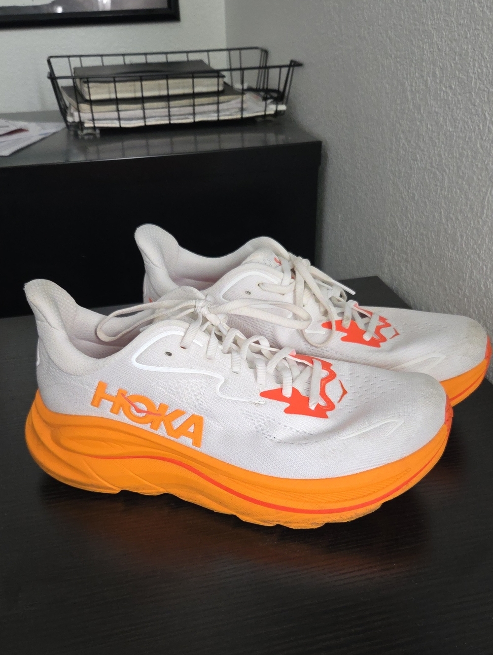 Hoka White & Orange Clifton Sneakers (Lightly Used)